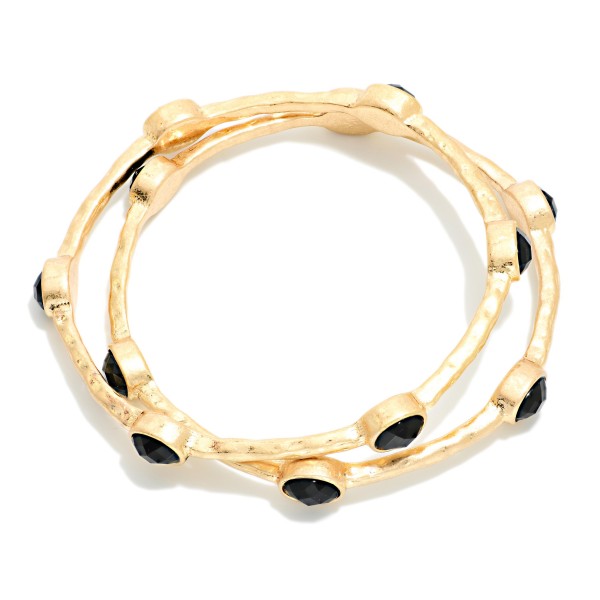 Set Of Two Hammered Metal Tone Bangle Bracelet Featuring Glitter Resin Oval Stations  

- Approximately 2.75