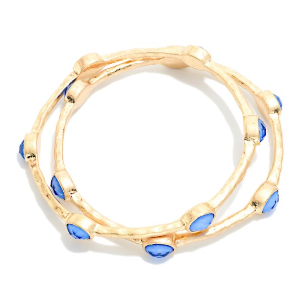 Set Of Two Hammered Metal Tone Bangle Bracelet Featuring Glitter Resin Oval Stations  

- Approximately 2.75