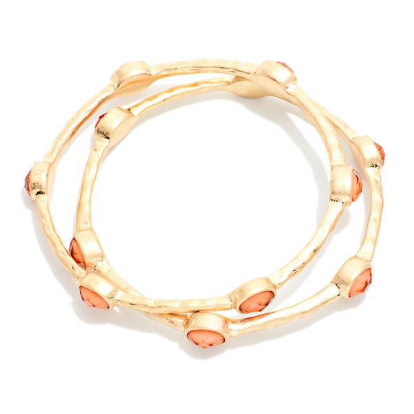 Set Of Two Hammered Metal Tone Bangle Bracelet Featuring Glitter Resin Oval Stations  

- Approximately 2.75