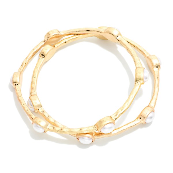 Set Of Two Hammered Metal Tone Bangle Bracelet Featuring Glitter Resin Oval Stations  

- Approximately 2.75