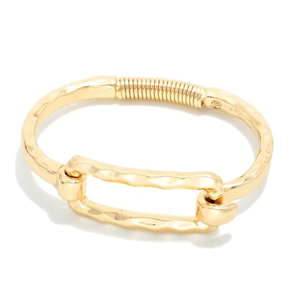 Hammered Metal Hinged Bangle Bracelet Featuring Hollow Rectangle 

- Approximately 2.5" D