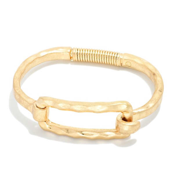 Hammered Metal Hinged Bangle Bracelet Featuring Hollow Rectangle 

- Approximately 2.5" D