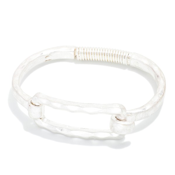 Hammered Metal Hinged Bangle Bracelet Featuring Hollow Rectangle 

- Approximately 2.5" D