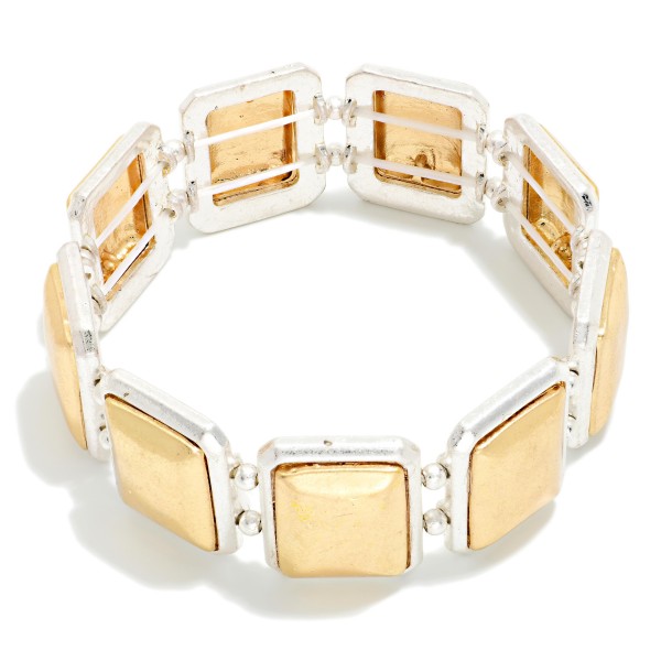 Two Tone Metal Squared Stretch Bracelet 

- Approximately 3" L 
