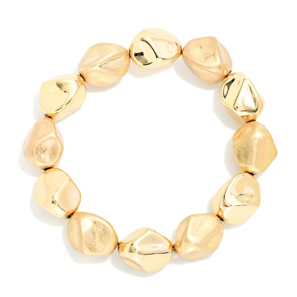Metal Tone Nugget Bead Beaded Stretch Bracelet 

- Approximately 2.5" D
