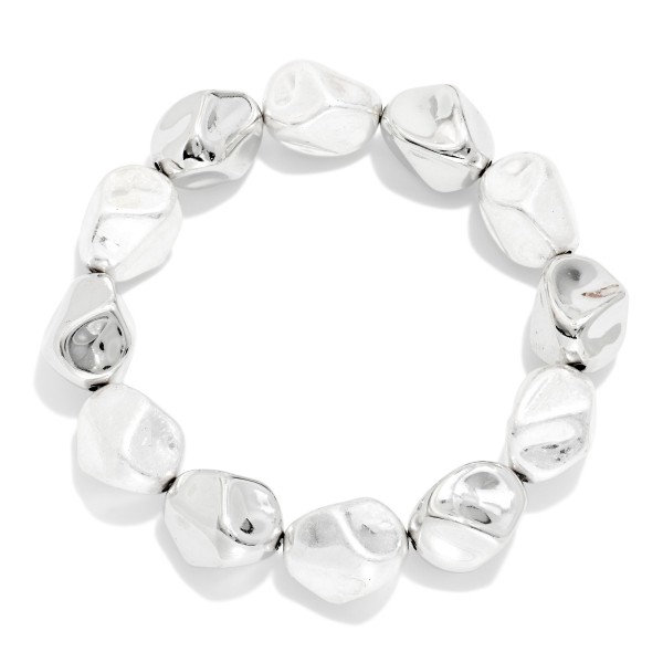 Metal Tone Nugget Bead Beaded Stretch Bracelet 

- Approximately 2.5" D