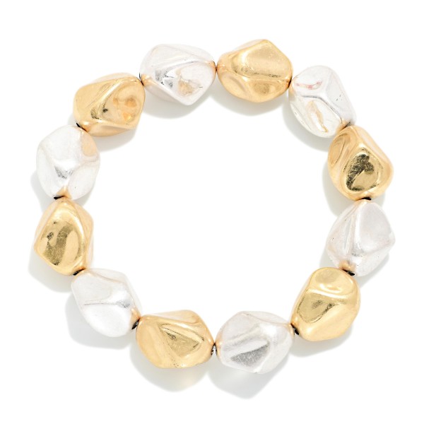 Metal Tone Nugget Bead Beaded Stretch Bracelet 

- Approximately 2.5" D
