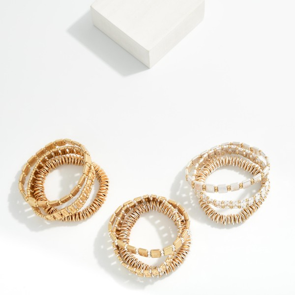 Set Of Three Mixed Bead Stretch Bracelet 

- Approximately 3" D 
