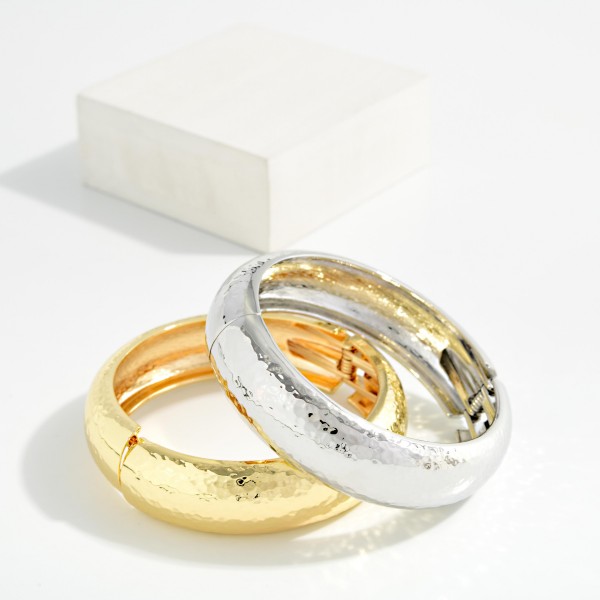 Hammered Metal Hinged Bangle Bracelet 

- Approximately 2.5" D