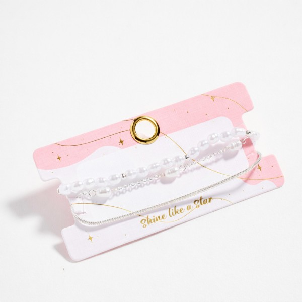 Set OF There Chain Link & Pearl Beaded Bracelets 

- Approximately 2.5" L
- Extender 1" L