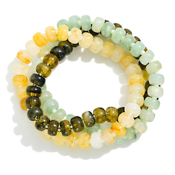 Set Of Three Marbled Acetate Bead Beaded Stretch Bracelet 

- Approximately 3" D