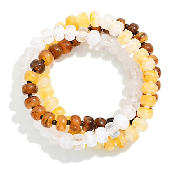 Set Of Three Marbled Acetate Bead Beaded Stretch Bracelet 

- Approximately 3" D
