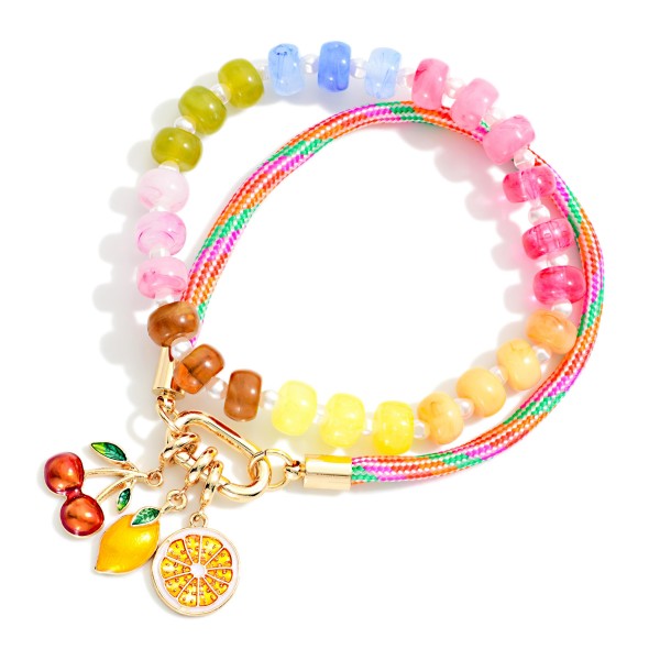 Set Of Two Marbled Acetate Bead Beaded Bracelet And Rope Bracelet With Lemon And Cherry Charm

- Approximately 3" D 