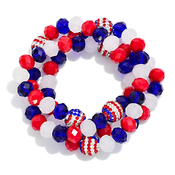 Set Of Three Americana Faceted Bead Stretch Bracelets 

- Approximately 2.5" D