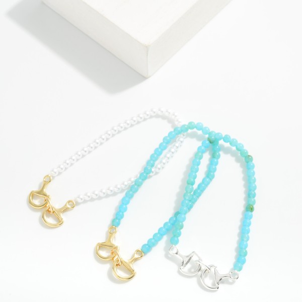 Beaded Bracelet Featuring Horsebit Accent 

- Approximately 2.5" D