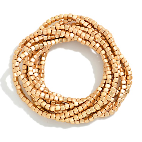Set Of 9 Matte Metal Square Bead Beaded Stretch Bracelets 

- Approximately 2.5" D