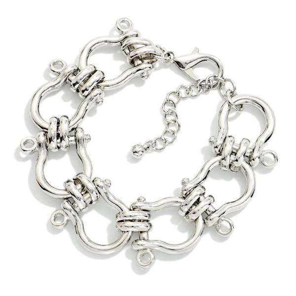 Chain Link Metal Tone Horseshoe Bracelet  

- Approximately 3.5" D
- Extender 2" L