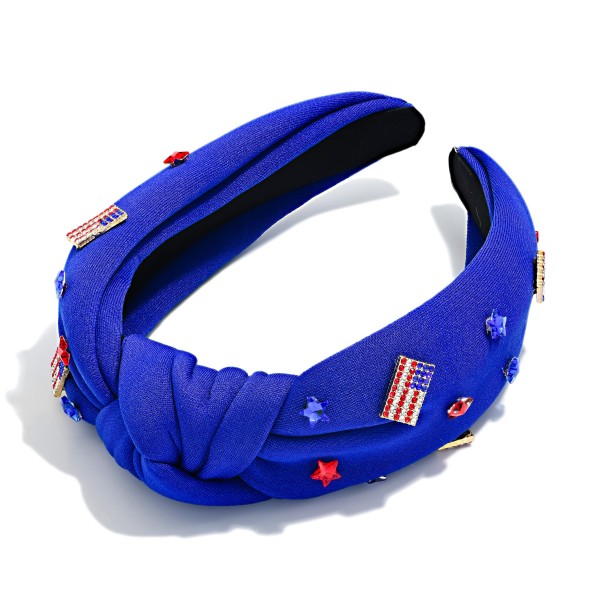 Satin Headband With Top Knot With Americana Charms 

- One Size Fits Most