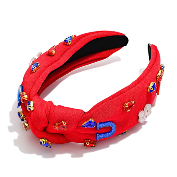 "USA" Enamel Americana & Rhinestone Knotted Headband Featuring

- One Size
