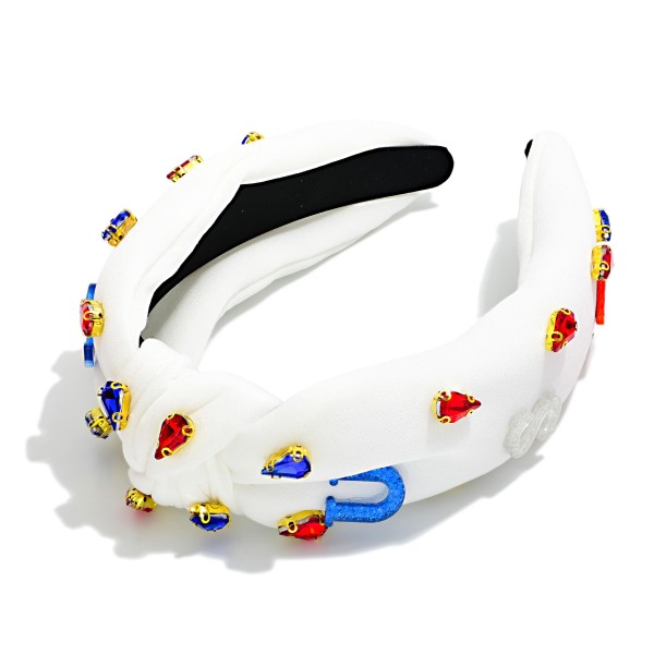 "USA" Enamel Americana & Rhinestone Knotted Headband Featuring

- One Size

