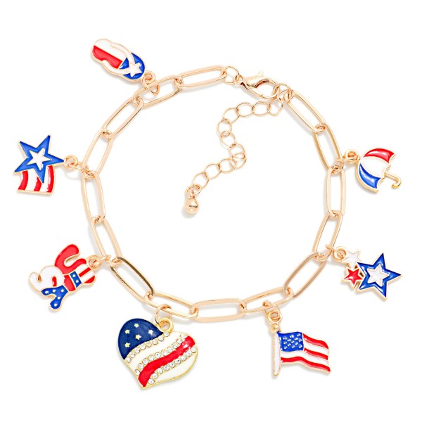 Chain Link Bracelet Featuring Enamel 4th Of July Charms 

- Approximately 3" D