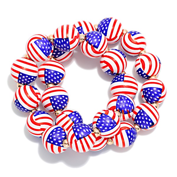 Set Of Two Americana Ball Beaded Stretch Bracelets 

- Approximately 2.5" D