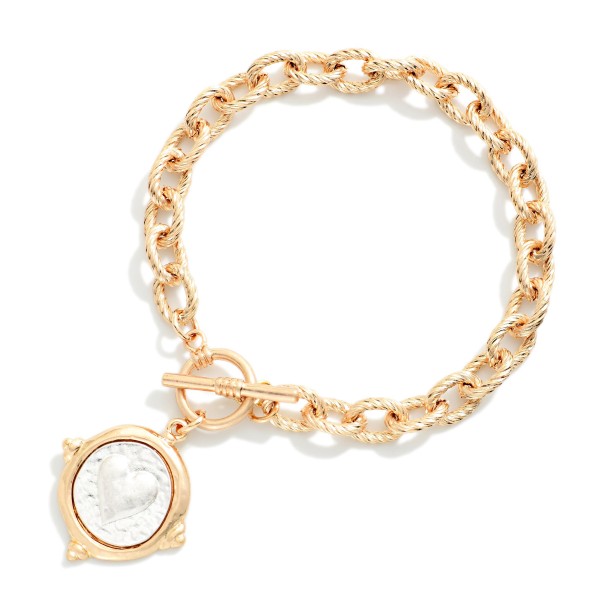 Twisted Link Chain Link Necklace Featuring Heart Stamp Seal Charm 

- Approximately 3.5" D