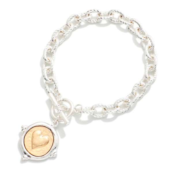 Twisted Link Chain Link Necklace Featuring Heart Stamp Seal Charm 

- Approximately 3.5" D