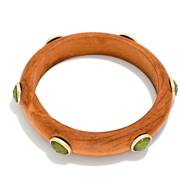 Wood Bangle Bracelet With Oval Acetate Details 

- Approximately 2.5" D