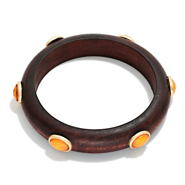 Wood Bangle Bracelet With Oval Acetate Details 

- Approximately 2.5" D