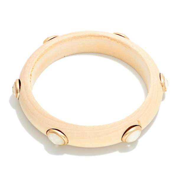 Wood Bangle Bracelet With Oval Acetate Details 

- Approximately 2.5" D