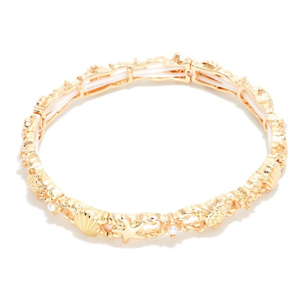 Metal Tone Beach Animals Bangle Stretch Bracelet 

- Approximately 2.5" D