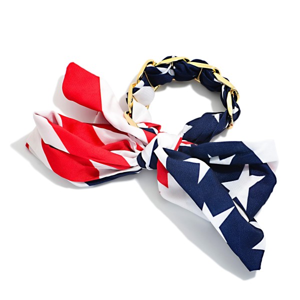 Adjustable Americana Scarf Woven Chain Link Bracelet 

- Approximately 3" D