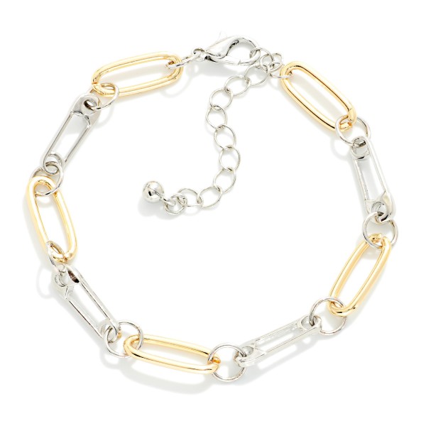 Metal Tone Safety Pen & Paper Clip Link Chain Link Bracelet 

- Approximately 2.5" D