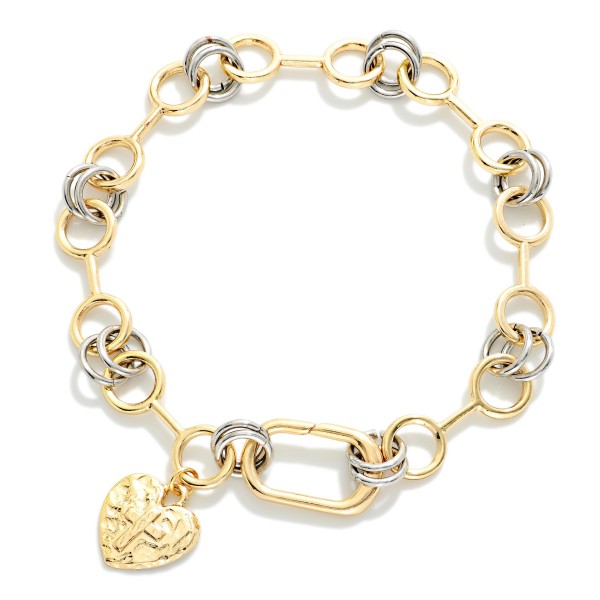 Multi Link Chain Link Bracelet With Hammered Metal Heart Cross Charm 

- Approximately 2.5" L