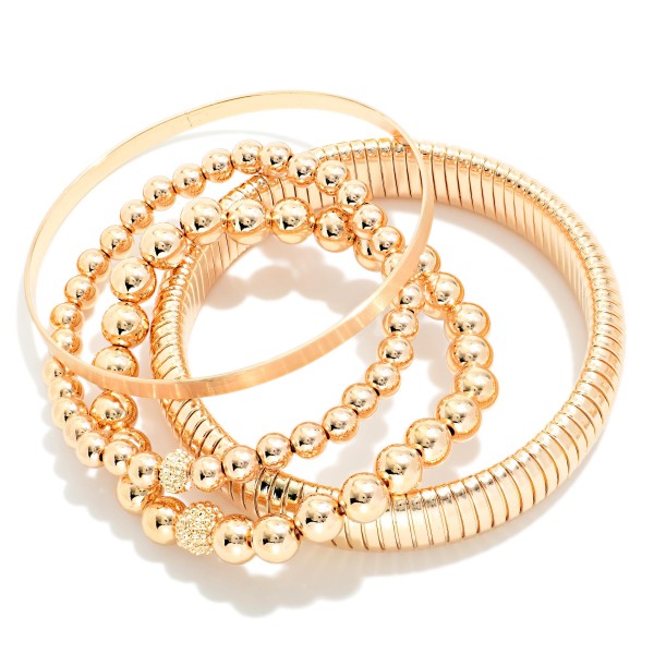 Set Of Four Metal Tone Beaded, Stretch & Bangle Bracelets 

- Approximately 2.75" D