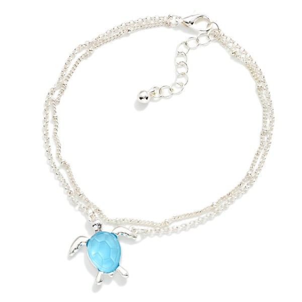 Layered Chain Link Anklet Featuring Metal Turtle Charm With Stone 

- Approximately 4" D 
- Extender 2" L 