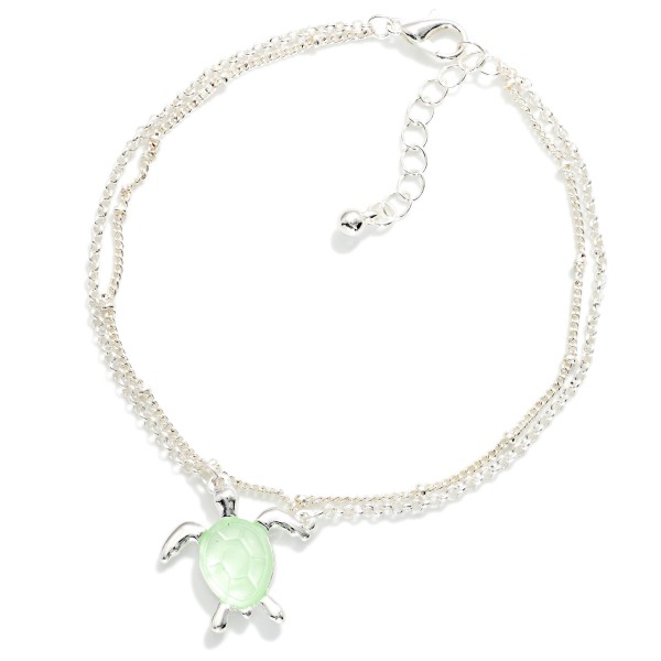 Layered Chain Link Anklet Featuring Metal Turtle Charm With Stone 

- Approximately 4" D 
- Extender 2" L 