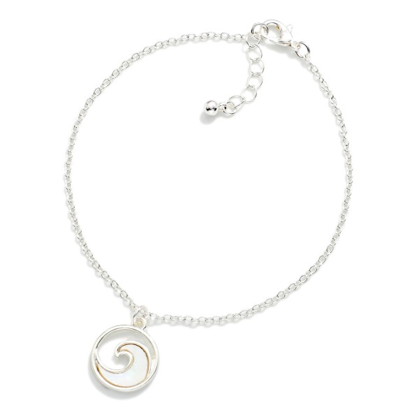 Chain Link Anklet Featuring Pearlescent Wave Charm 

- Approximately 4.25" D
- Extender 1" L