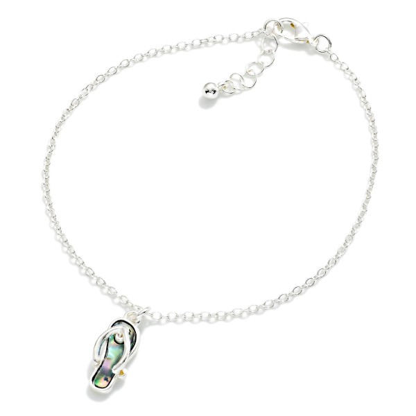 Chain Link Anklet Featuring Metal Pearlescent Sandal Charm

- Approximately 2" D
- Extender 2" L  