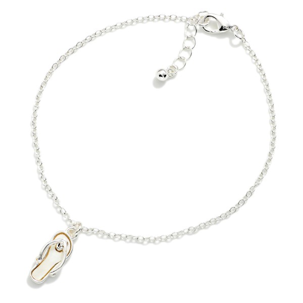 Chain Link Anklet Featuring Metal Pearlescent Sandal Charm

- Approximately 4" D
- Extender 2" L  