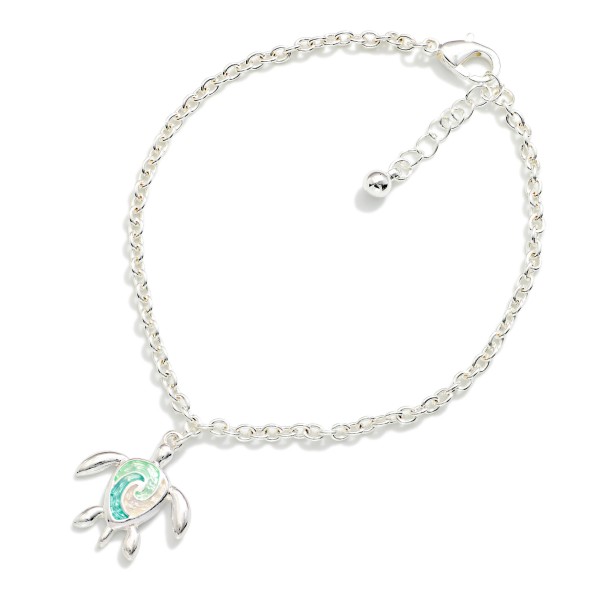 Chain Link Anklet Featuring Acetate & Metal Sea Turtle Charm 

- Approximately 4" D 
- Extender 2" L