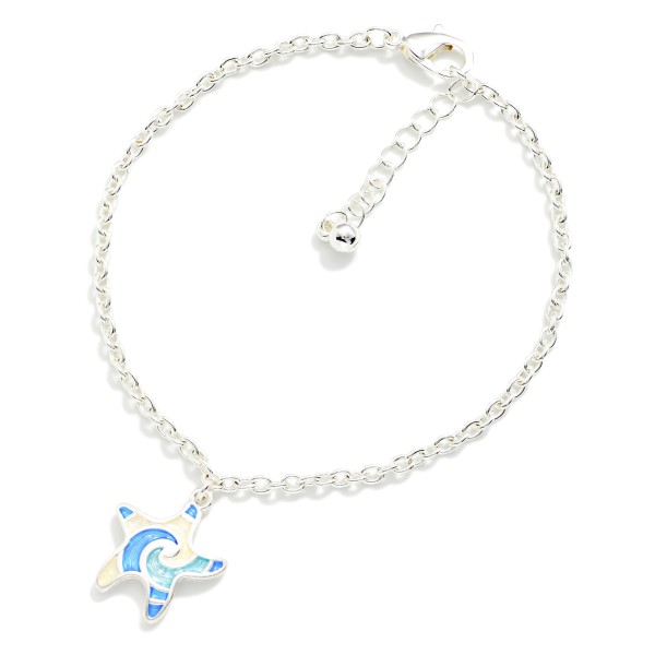 Chain Link Anklet With Acetate Starfish Pendant 

- Approximately 3.5" D