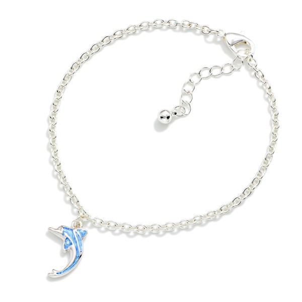 Chain Link Anklet Featuring Acetate & Dolphin Charm 

- Approximately 4" D 
- Extender 2" L
