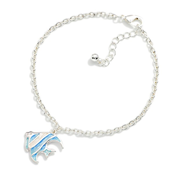 Chain Link Anklet Featuring Acetate & Metal Fish Charm 

- Approximately 4" D 
- Extender 2" L