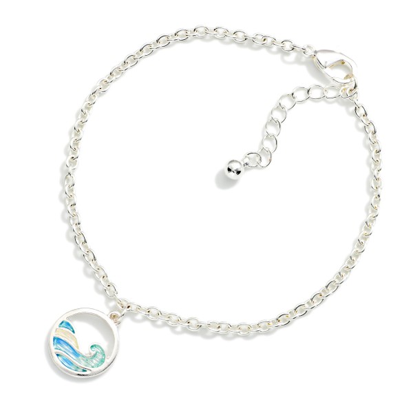 Chain Link Anklet Featuring Acetate & Metal Wave Charm 

- Approximately 4" D 
- Extender 2" L