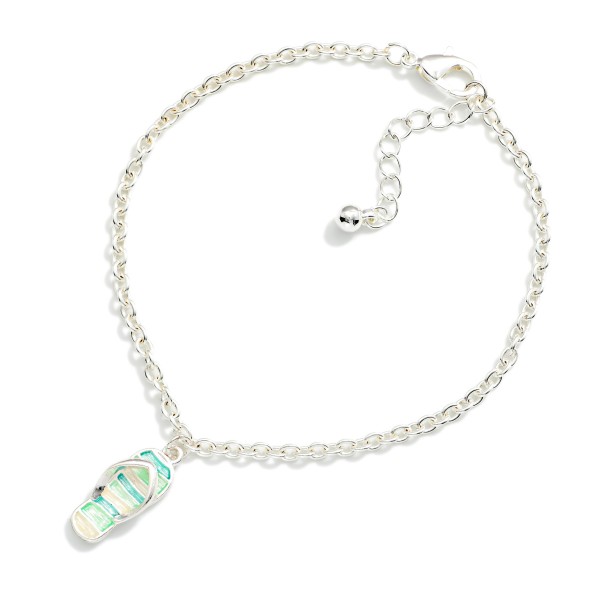 Chain Link Anklet Featuring Acetate & Metal Sandal Charm 

- Approximately 4" D 
- Extender 2" L