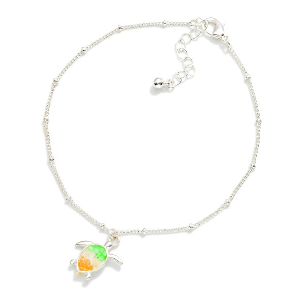 Chain Link Anklet Featuring Stone Sea Turtle Charm 

- Approximately 4" D
- Extender 1.25" L