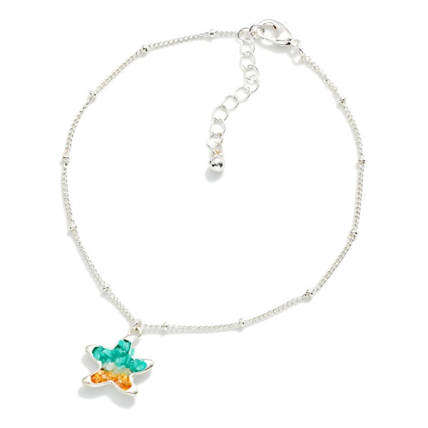 Chain Link Anklet Featuring Stone Starfish Charm 

- Approximately 4" D
- Extender 1.25" L