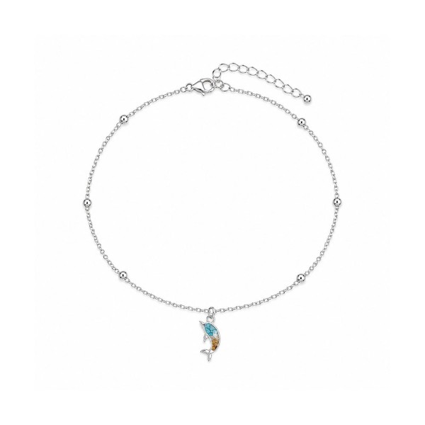 Chain Link Anklet With Dolphin Pendant 

- Approximately 4" D